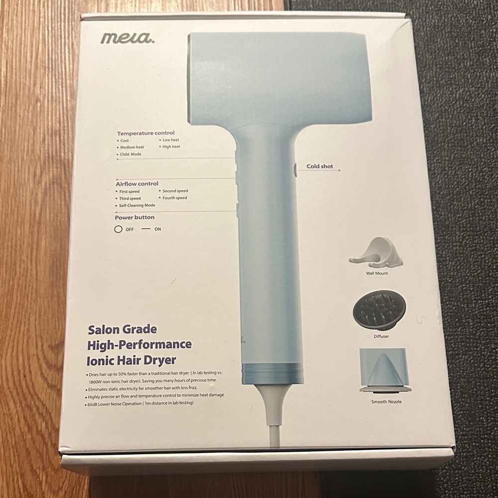 Meia Baby Blue Ionic Salon Grade Ionic Hair Dryer high performance